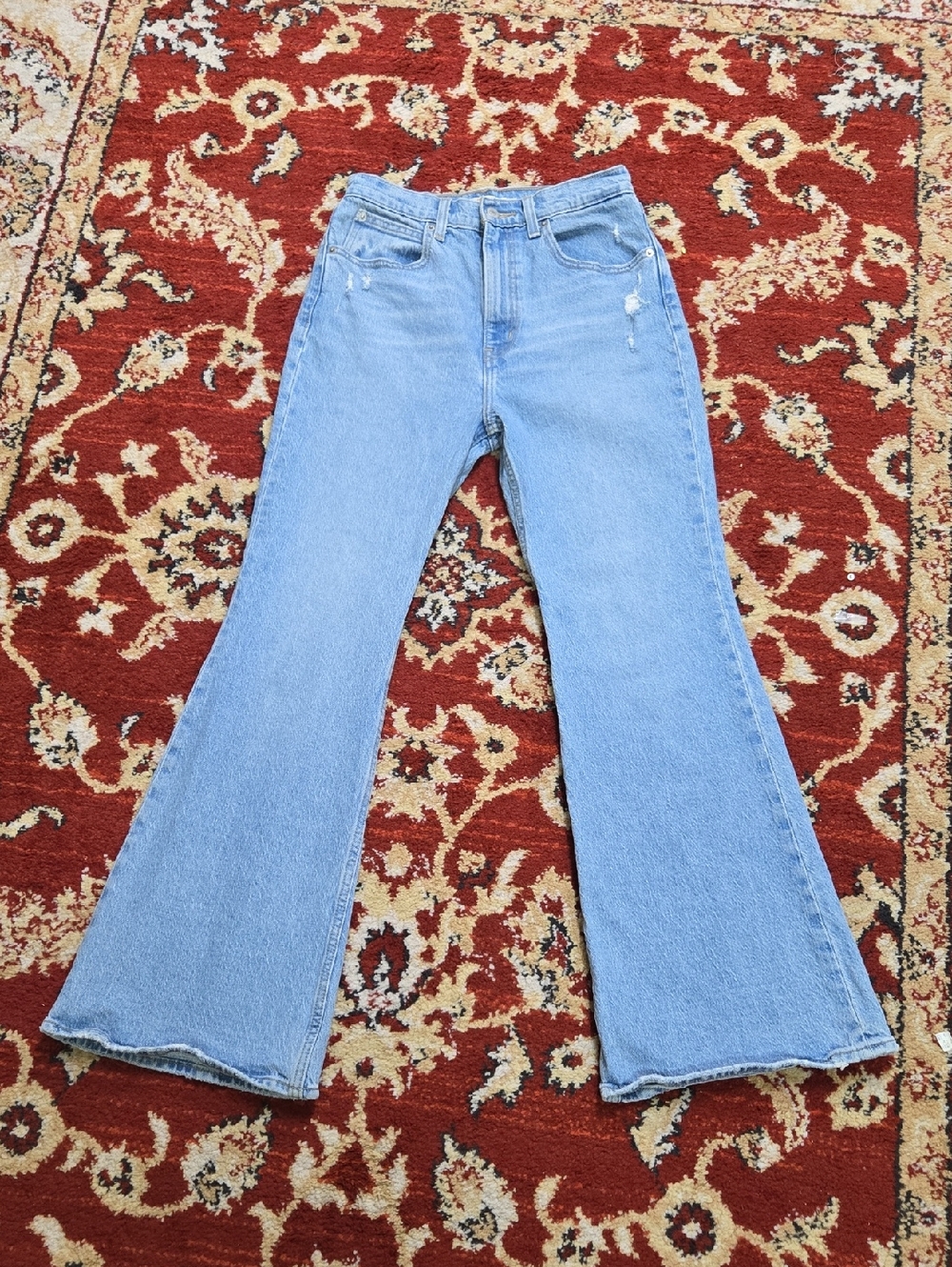 Levi's Light Wash 70s High Flare Jeans Distressed Retro Style Stretch Denim
